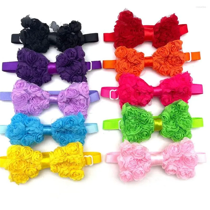 Dog Apparel 1pcs Rose Bow Ties Bulk Solid Color Cat Bowties Collar Pet Supplies Adjustable Puppy Necktie Small Accessories