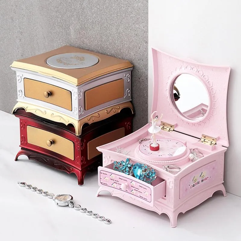 Dekorativa föremål Figurer Dancing Ballerina Music Box for Kids Retro Classic Craft Jewelry Storage Organizer With Mirror Faver Christmas Birthday Presents 230810