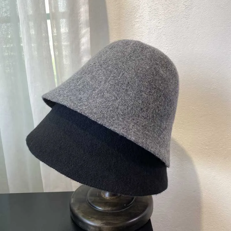 Chapéus de aba larga Chapéus de balde Novo Fashion Autumn Winter Wool Bucket Hat Women Fashion Fashion Vintage Fisherman Hats Versátil Cap Spring Felt Hat 5 Cores dobrável