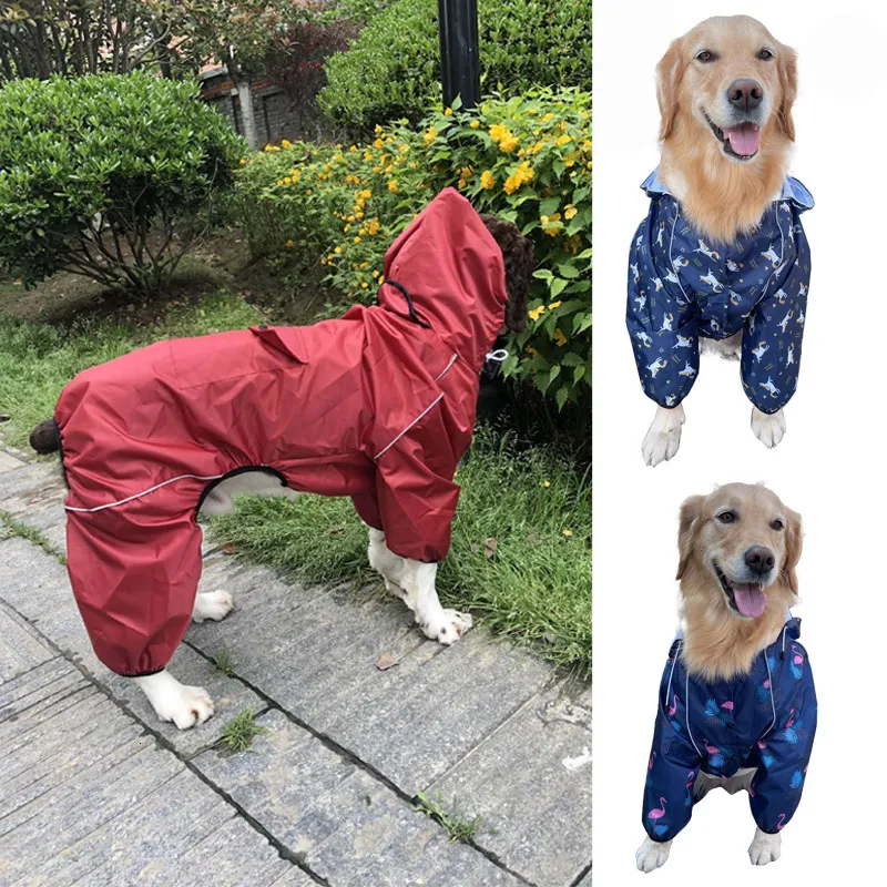 Hundkläder Dog Raincoat Waterproof dragklappkläder Hög hals Huven Jumpsuit för små stora hundar Overaller Rain Cloak Labrador 230810