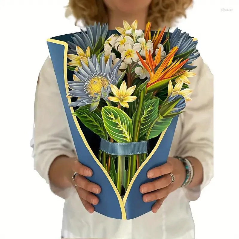 Dekorativa blommor 3D Flower Paper Up Card Festival Bouquet Bird of Paradise Lotus origami gratulationskort Evigt
