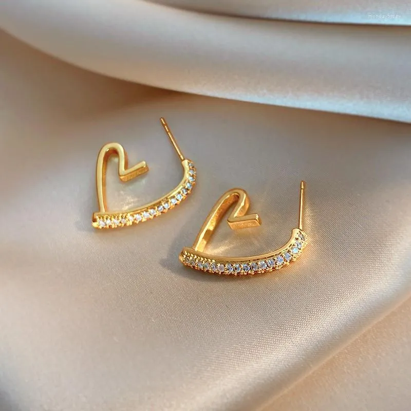 Stud Earrings South Korea's Design Fashion Jewelry 14K Gold Plating Simple Love Zircon Elegant Women's Daily Work Accessories