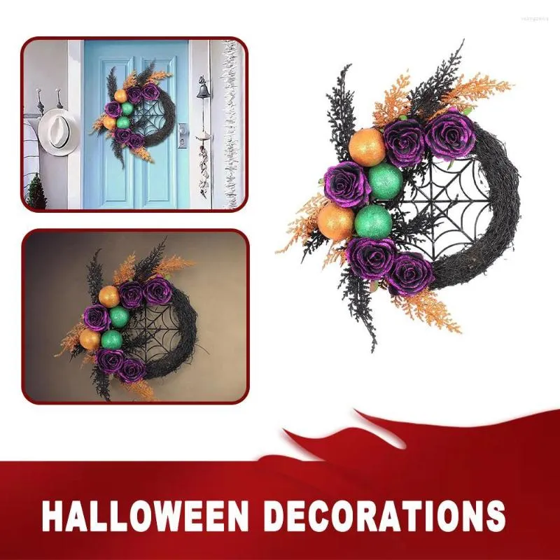 Dekorative Blumen Halloween Kranz Schwarz Rattan Blumengirland