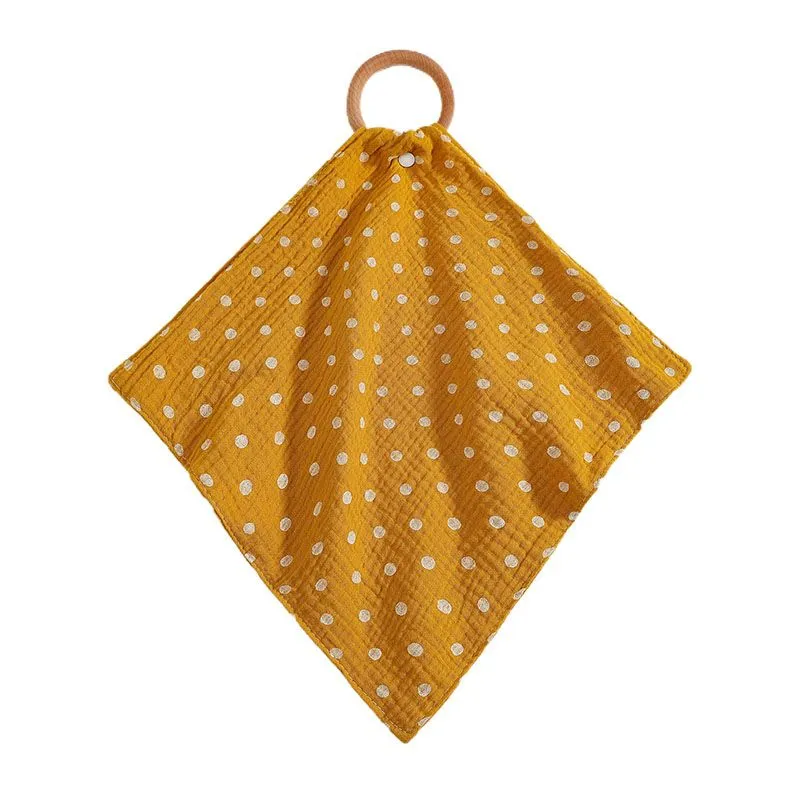 Feeding Drool Bibs with wood rings Cotton Accessories Newborn Solid Color Snap Button Soft Triangle Towel Baby Bibs 