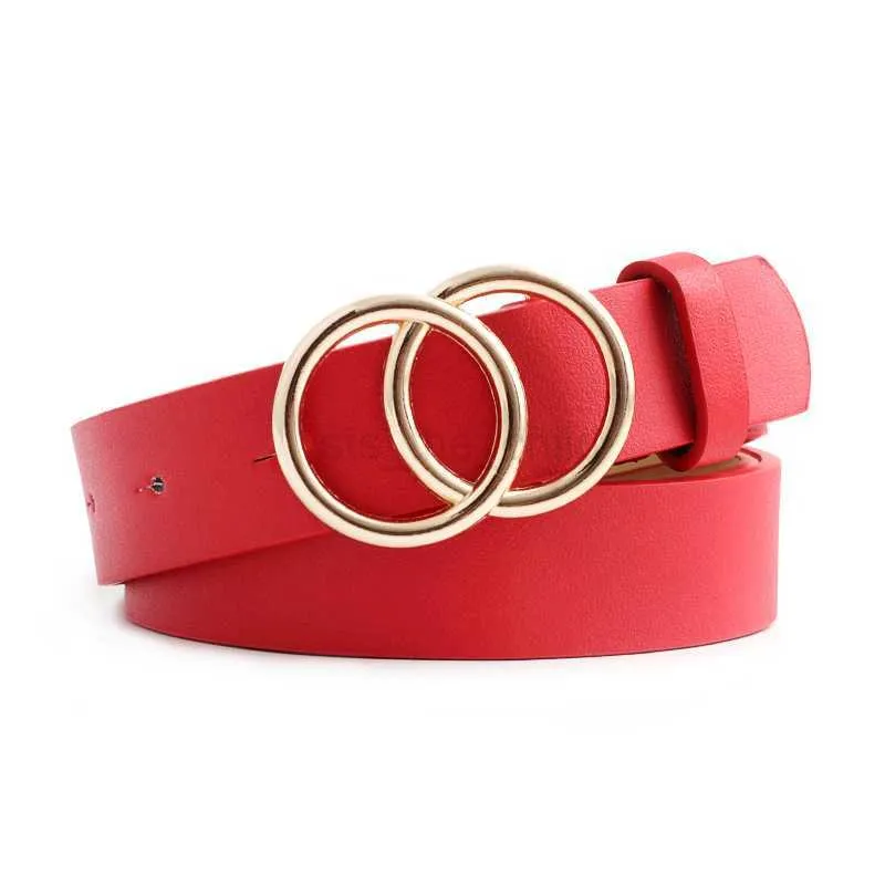 Belts Double Ring Circle Button Belt Leisure Jeans Fashion Dress Women Leather Belt Simple Solid Girls Adjustable Waistband 2022