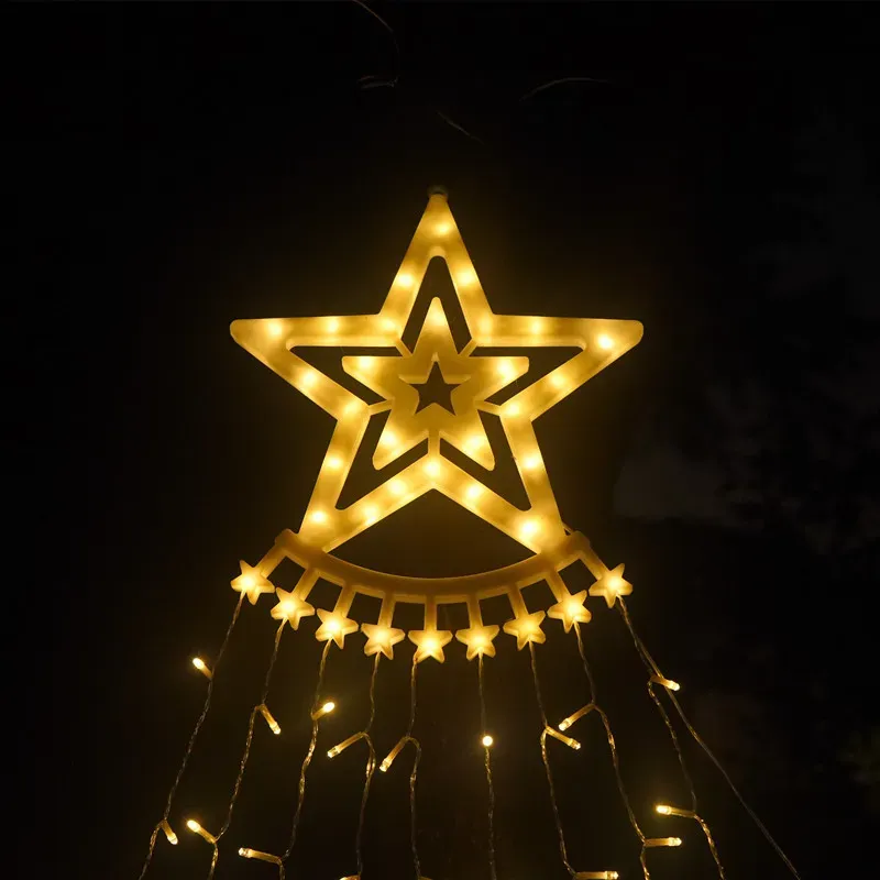 Guirlande lumineuse LED de Noël pour l'extérieur, 3 m, 350 LED, 8 modes d'éclairage suspendu en forme d'étoile, cascade avec prise 110 V 220 V, alimentée à l'énergie solaire pour Noël 12 LL