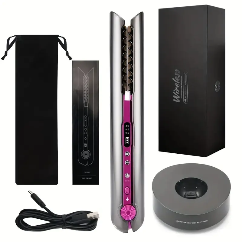 USB Rechargeable Cordless Hair Straightener and Curler - 2-in-1 Mini Flat Iron for Portable Wireless Hair Straightening and Curling