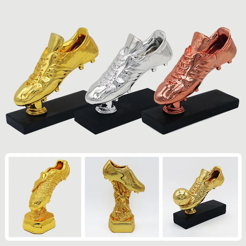 Dekorativa föremål Figurer 29cm Hög fotbollsfotbollsfoto Trophy Gold Plated Award Shoe Boot League Souvenir Cup Gift Anpassad bokstäver 230810