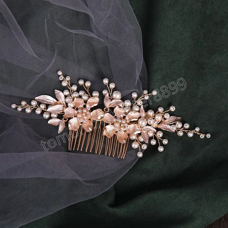 New Trend Hair Comb Wedding Tiaras Floral Pearl Hairpin For Girls Party Headpiece Crystal Shiny Bride Hair Jewelry Fashion Tiara