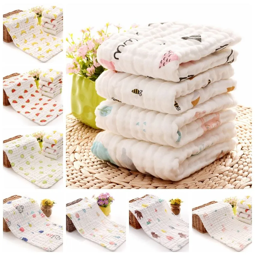 Baby Burp Cloths 100% Cotton Gauze Newborn Bath Towel Muslin Baby Face Towels Baby Bath Wrap Wipe Cloth 17 Designs DW4154