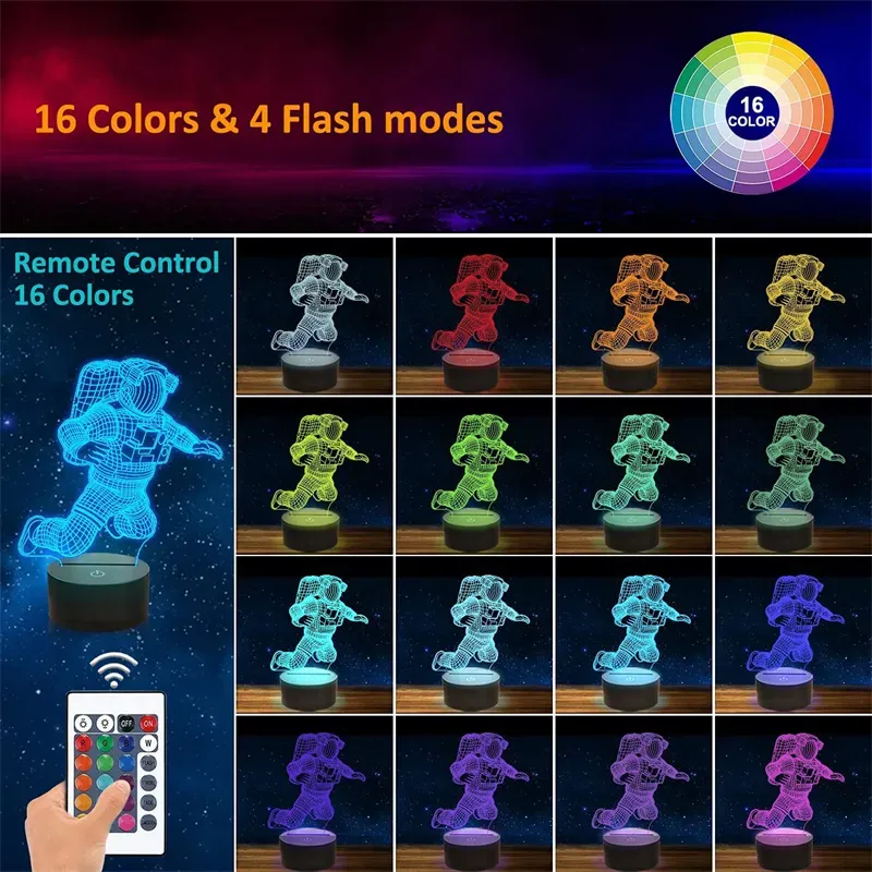 Lumières LED 3D télécommande 16 couleurs changeantes tactile veilleuse plaques acryliques multi-forme illusion d'optique lampe de base atmosphère LL