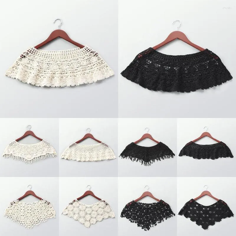 Lenços femininos acessórios Hollow Out Tassel Protection Protection Crochet Knit Cape Lace Cistina Shawl Poncho Collar Fake