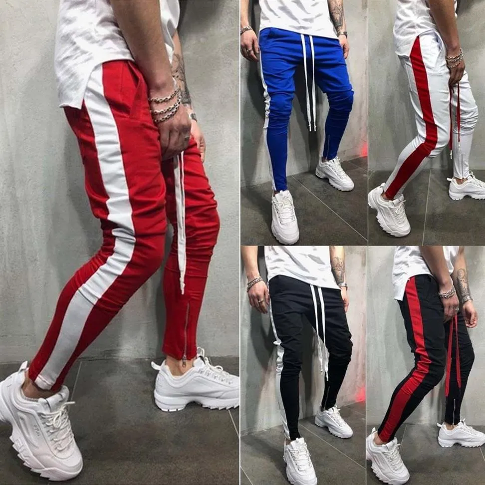 Mężczyźni Hipster Jogger Gym trening Track Bok Kolor Pasek Track Kidence Spods249d