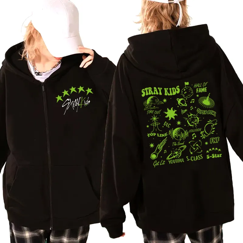 Women s Zipup Hoodie Winter Warm Zipper Hoody with Stray Kids Kpop