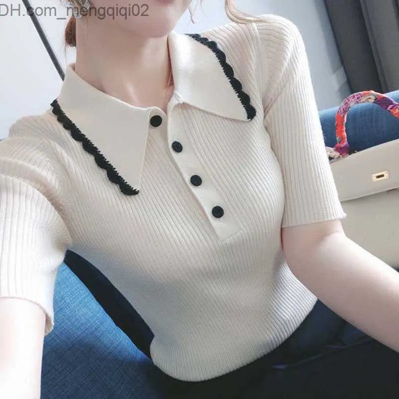 Pulls de femmes Lucifer Summer Sweve Sweater Women's Found Fulget Assormed Basing Up Collar Tricoted Women's Women's Korean Ultra Thin Trinted Top Z230811