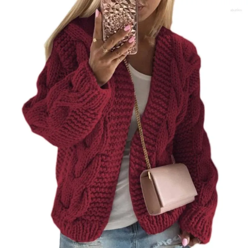 Women's Knits Women Chunky Cable Knit Cardigan Solid Color Open Front Sweater Coat Twist Thick Crochet Loose Long Sleeve Outwear