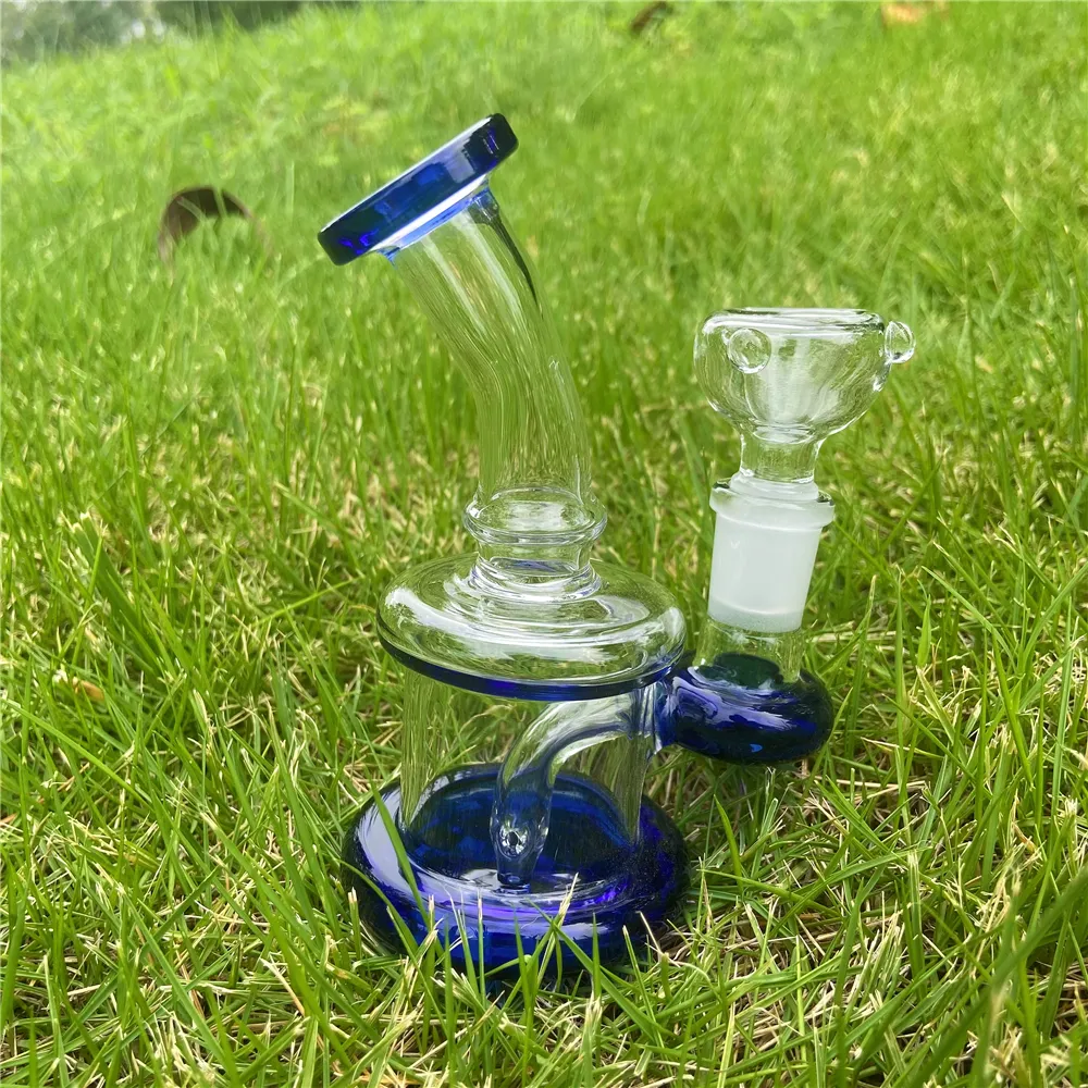 4 inch Mini Glazen Bong Diffuus Perc Kwaliteit Zware Waterpijp Waterpijp Waskolf Blauwe Waskolf Pijpen met ronde 14mm mannelijke tabakskom