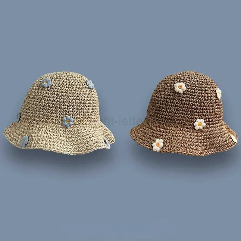 Wide Brim Hats Bucket Hats 2022 Summer Str Crochet Bucket Hat Women's Foldable Panama Cap UV Sun Cap Boho Flower Fishing Hat Vacation Beach Hat