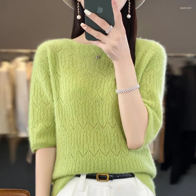 Женские свитера красивые nuo Wool Hollow Fuster футболка мода, вязаная пуловер O-образного вырезок, продавая тонкий стиль