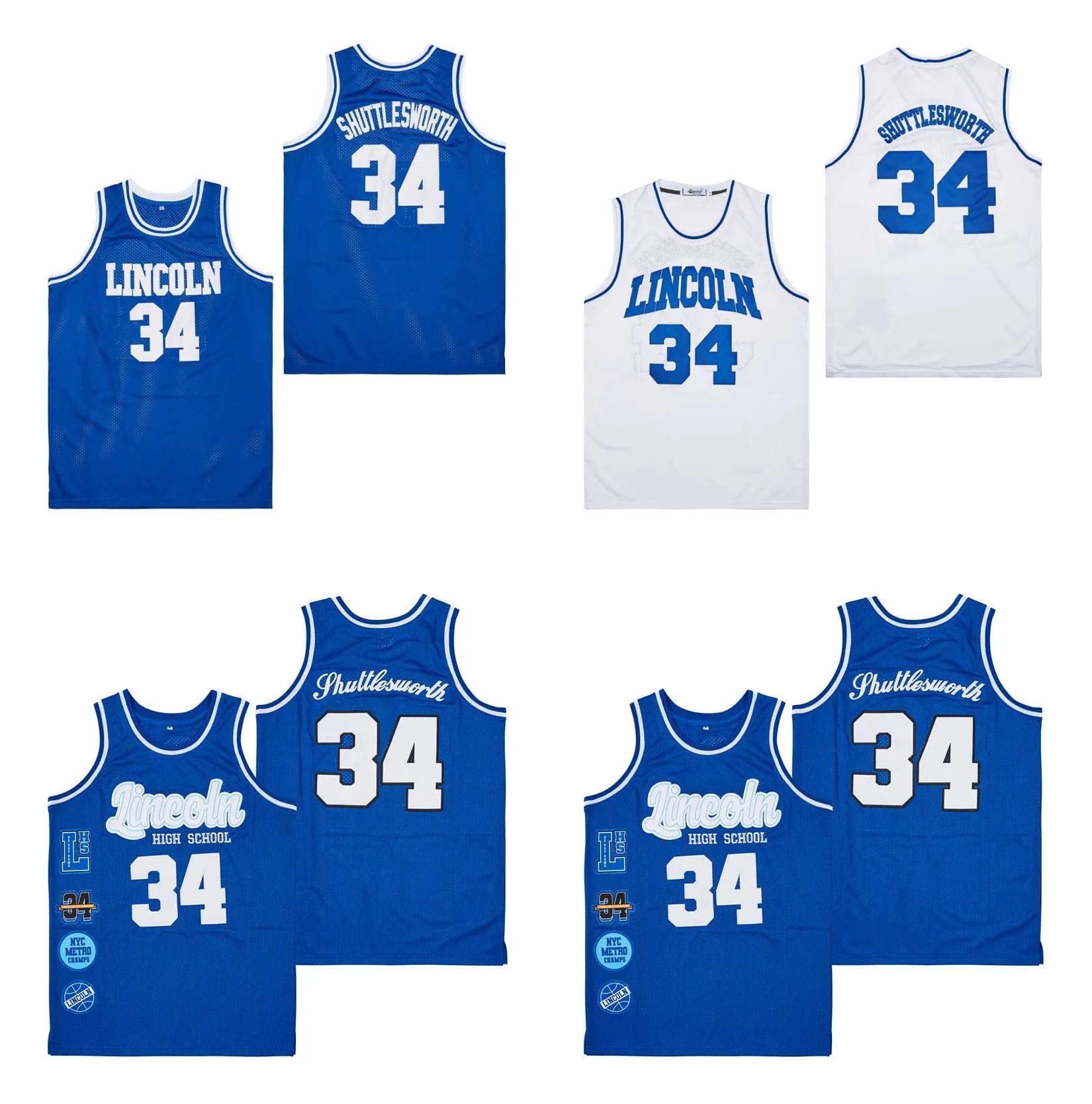 SL 34 Jesus Shuttlesworth Ray Allen Lincoln Oyun Filmi Movie College Basketball Jersey White Blue Size S-XXL