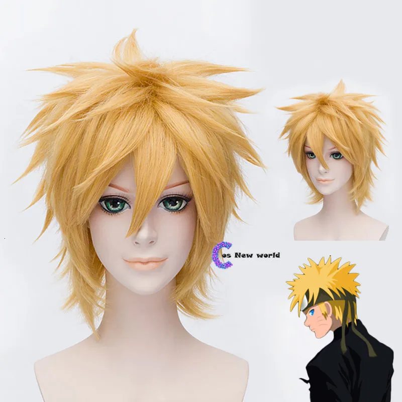Wig Caps Included: Golden Uzumaki Cosplay Wig Short Layered Shaggy