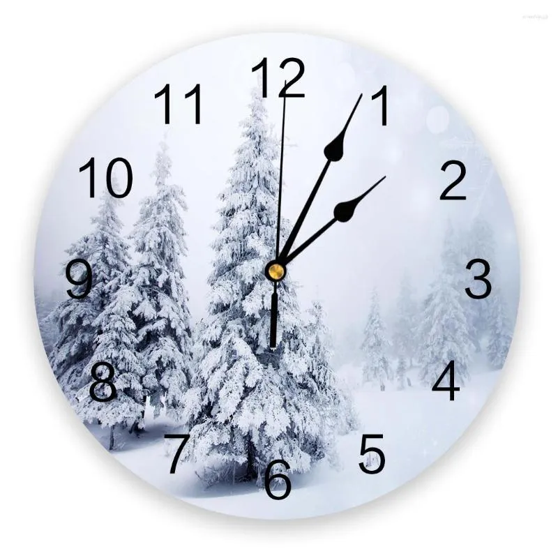 Zegary ścienne zimowe śnieg sosny drzewa sypialnia
