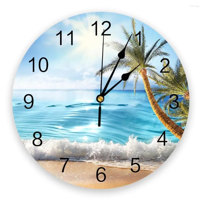 Wall Clocks Beach Waves Coconut Trees Clock Home Decor Bedroom Silent Oclock Watch Digital For Kids Rooms