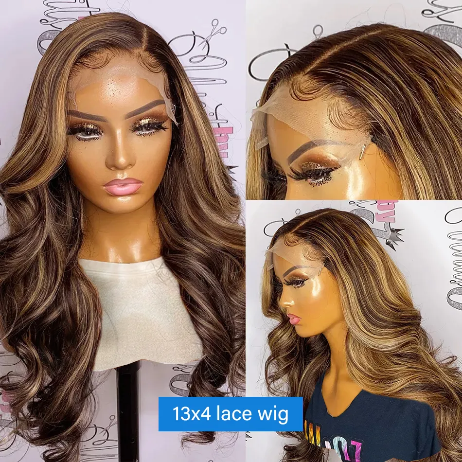 180%density 13x6 Hd Highlight Wig Human Hair Ombre Honey Blonde Colored 4x4 Closure Wigs for Women 34 30 Inch 13x4 Body Wave Lace Front Wig