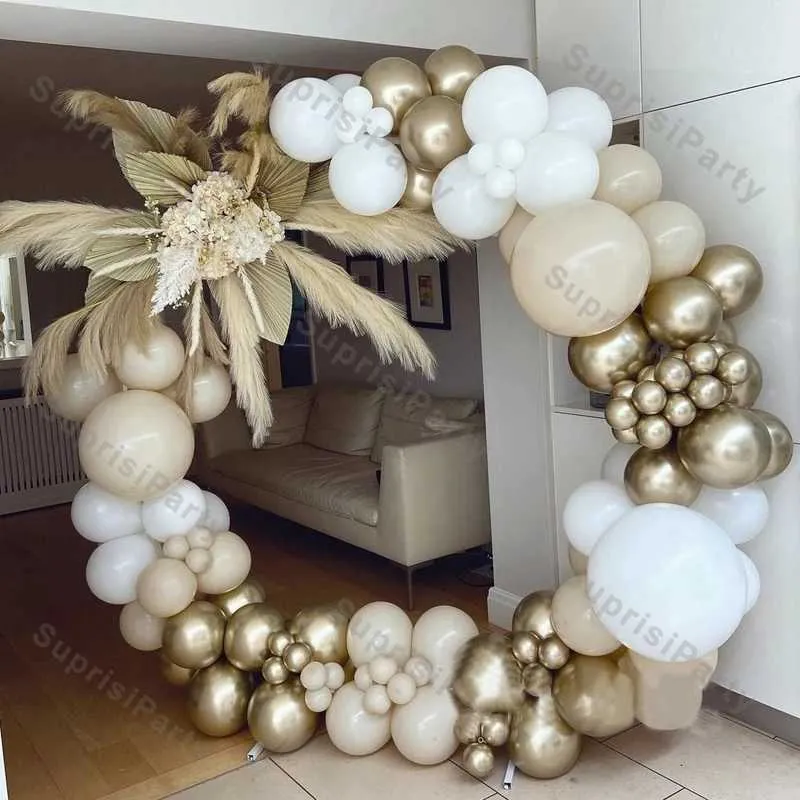 Decoração 103 pçs/set balão bege guirlanda areia ouro branco globos decoração de casamento aniversário chá de bebê pano de fundo