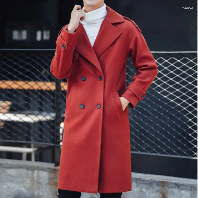 Men's Trench Coats Autumn/winter Coat Trend Wool Solid Color Suit Collar Long In Large Woollen Fabric