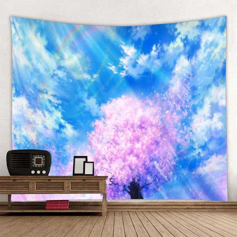 Tapisserier Anpassningsbara fantasilandskap Tapestry Forest Print Wall Hanging Kawaii Eesthetics Room Big Beach Handel Yoga Mat