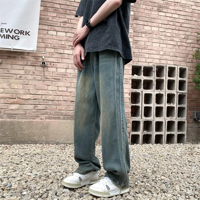Herren Jeans 2023 Herbst Baggy Modes Streetwear Vintage Denim Hosen Elastizität Casual Wide Bein Hose Schwarz