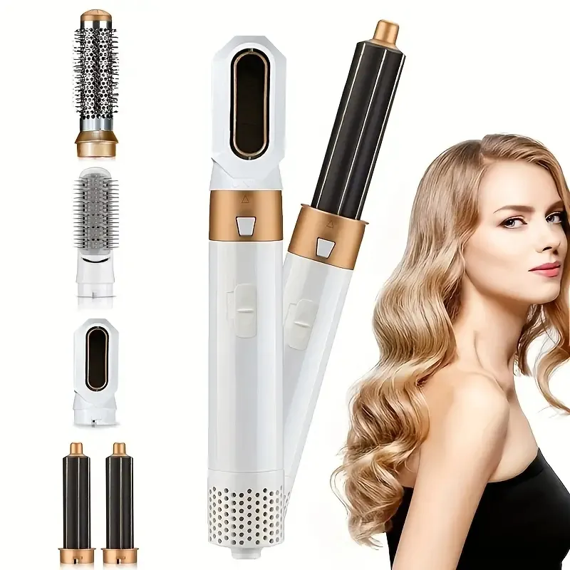 5-en-1 5-en-1 Peigne à air chaud Kit de curling et de lissage automatique avec ventouse et coiffure à grandes boucles - Sèche-cheveux à double usage pour des résultats de qualité salon