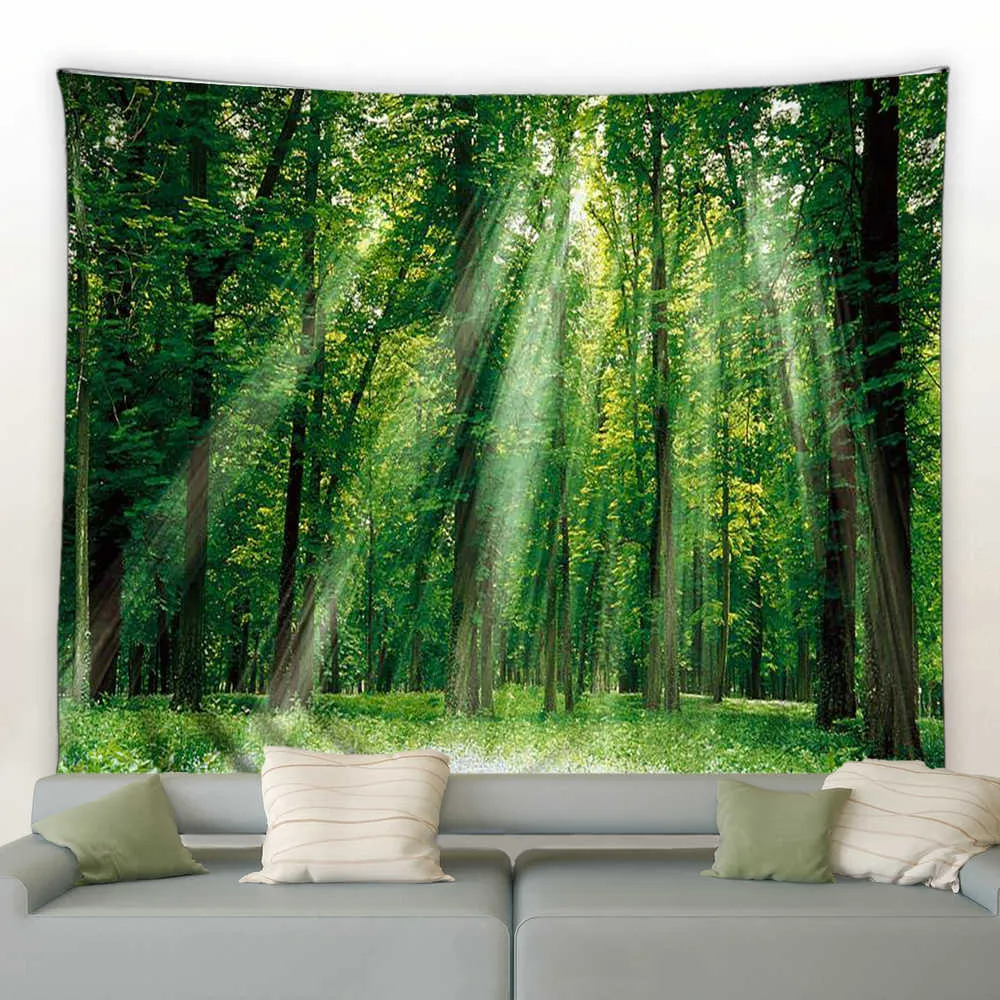 Tapeçarias personalizáveis floresta natural cachoeira paisagem tapeçaria cena mandala casa arte hippie quarto quarto