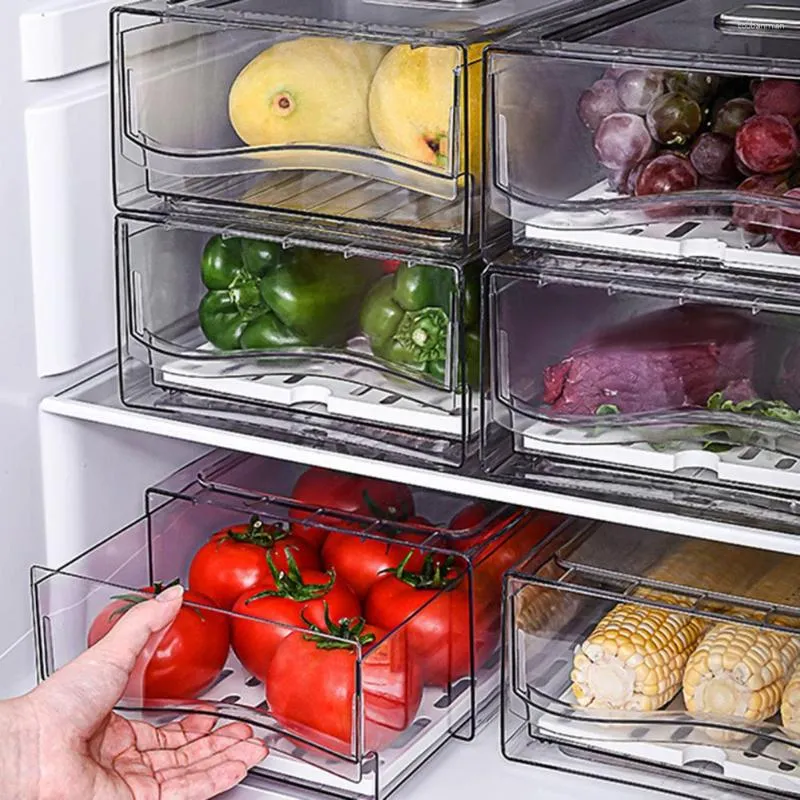 Depolama Şişeleri Buzdolabı Kutusu Gıda Sınıfı BPA Ücretsiz Büyük Kapasite İstiflenebilir Sebze Buzdolabı Organizatör Kutu Mutfak Malzemeleri