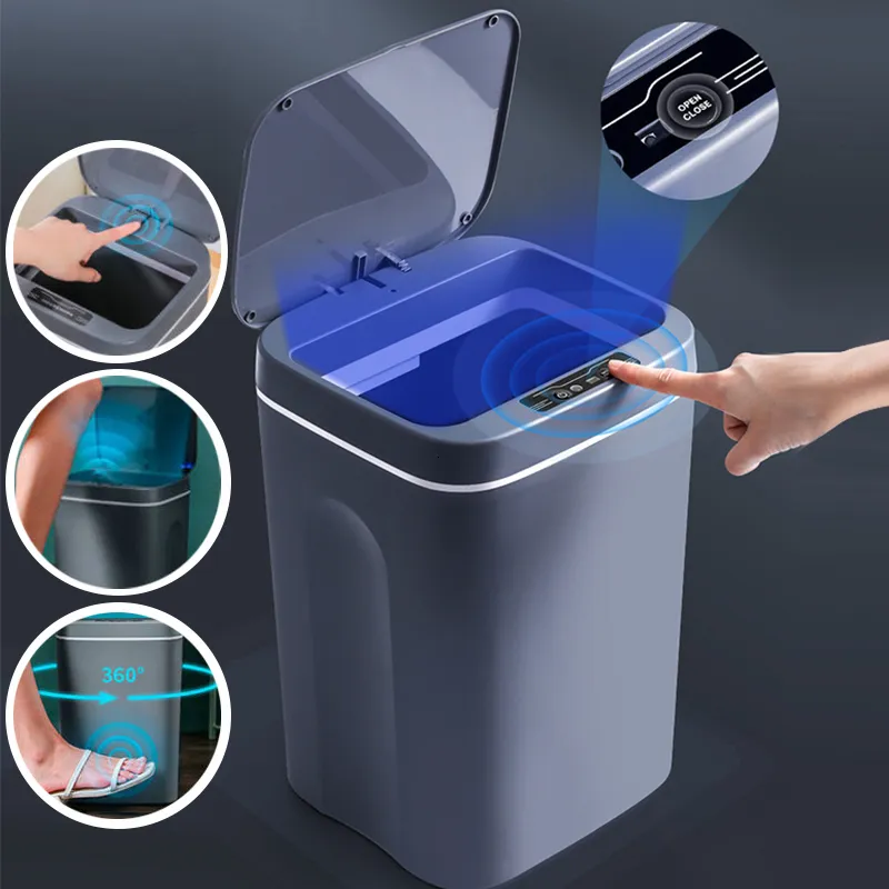 Pojemniki na śmieci 121416l Inteligentne śmieci mogą automatycznie inteligentny czujnik burzowy elektryczny kosz na śmieci do kuchni do łazienki sypialnia 230810