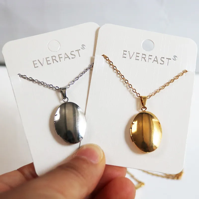 Everfast Wholesale 10pc Oval Shell Photo Frame Pendant Necklace Stainless Steel Charms Lockets Women Men Family Memorial Jewelry Gift SN070