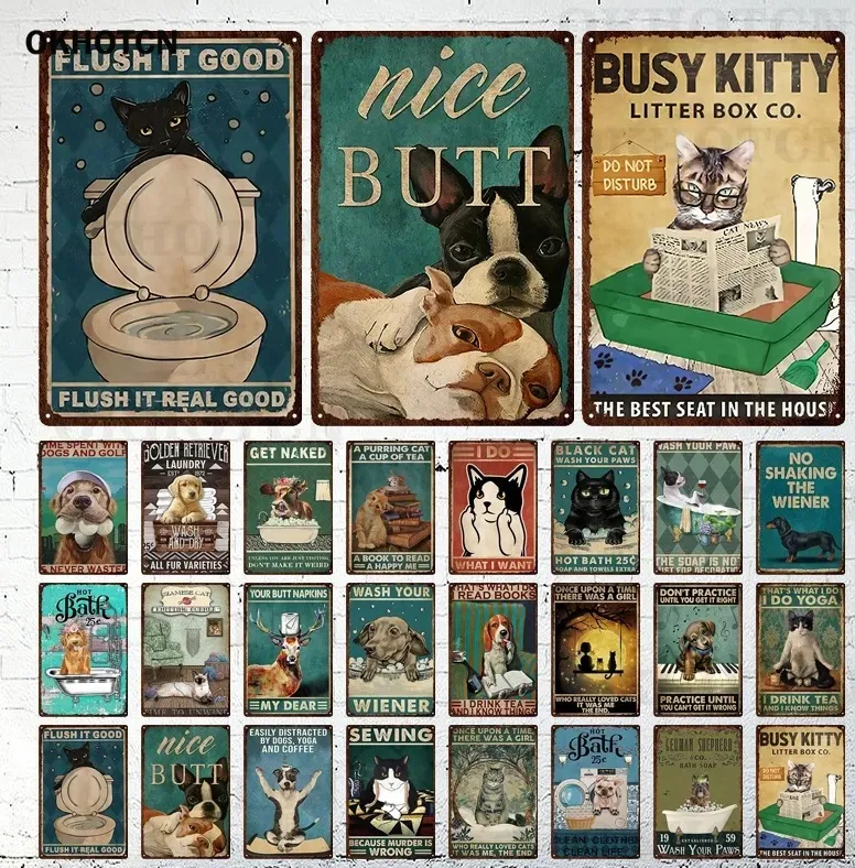 Affiche décorative un chat noir dans une salle de bain - Décoration Affiche décorative un chat noir dans une salle de bain - Décoration