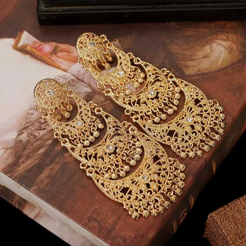Rubans 22K Gold Plated Pearl Beaded Kundan Jhumka Earring