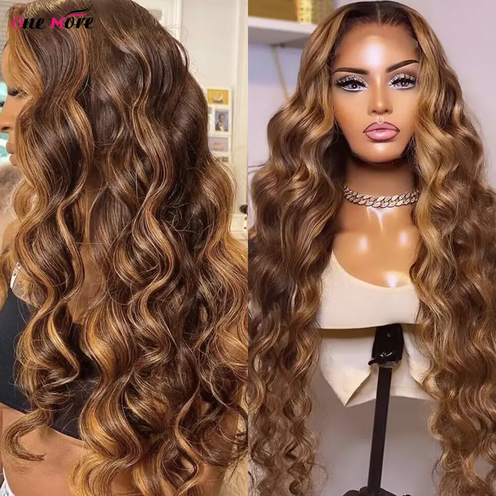 Wig Highlight Wig Hoies Human 250 Densité Body Wave Lace Lace Front Perruque 13x6 Honey Blonde en dente