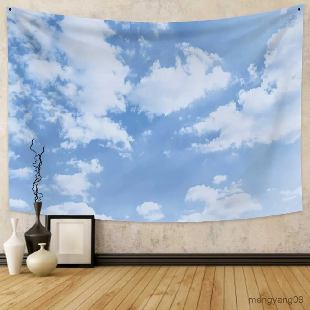 Tapisseries ciel bleu et nuages ​​blancs tapisserie mur suspendue décoration de mur de plage serviette suspendue mur tapisserie r230812