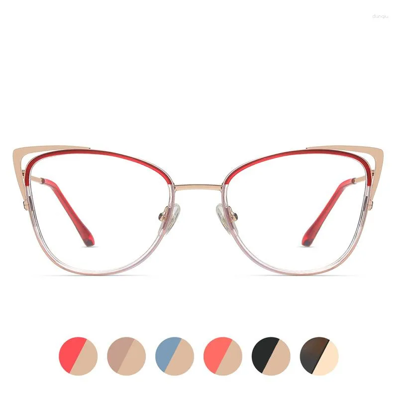 Solglasögon 87242 Ultra Light TR90 Metal Eyeglass Frame Hollow Cat Eye Anti Blue Glasses Women Computer Radiation