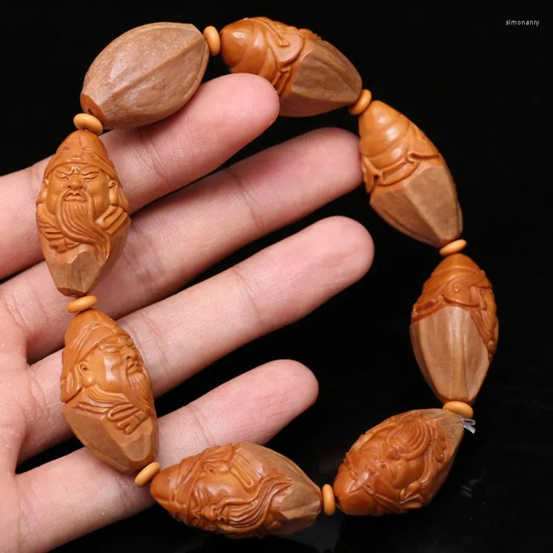 Strand Wholesale Fine Carved Olive Nuclear Bracelets Guan Yu Pendant Bracelet For Men Women Wood Hand String Jewelry