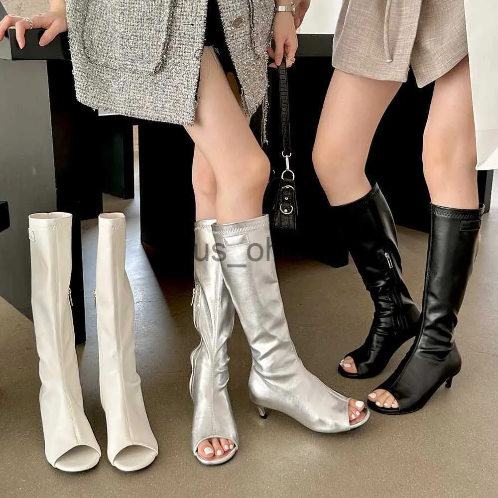 Open toe flat boots hot sale