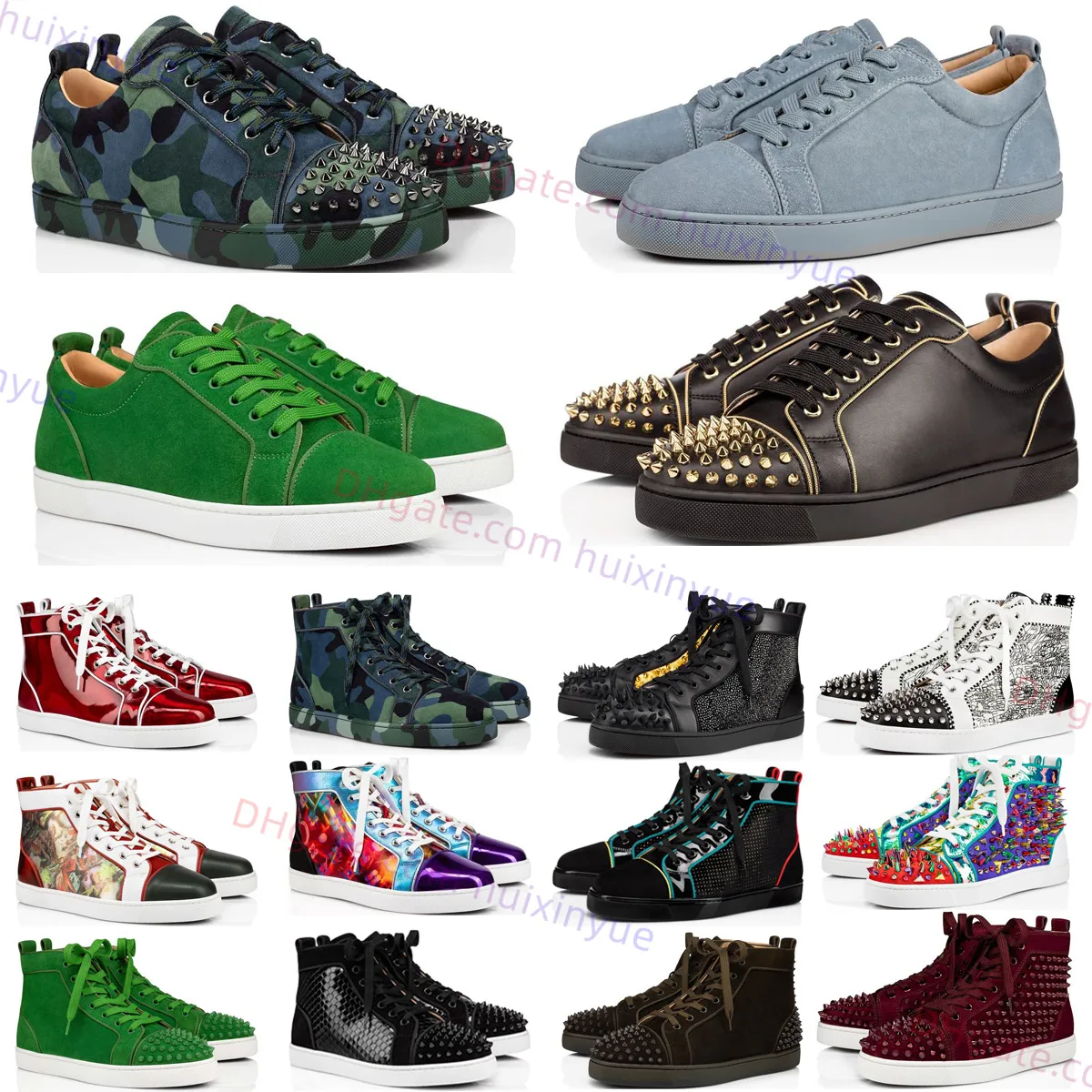 Designer de moda Red Bottoms Sapatos homens Mulheres sapatos casuais rebite de luxo de baixo bezerro com couro de borracha de borracha de borracha de borracha amantes de outono da primavera redondo dedo toe sapatos altos