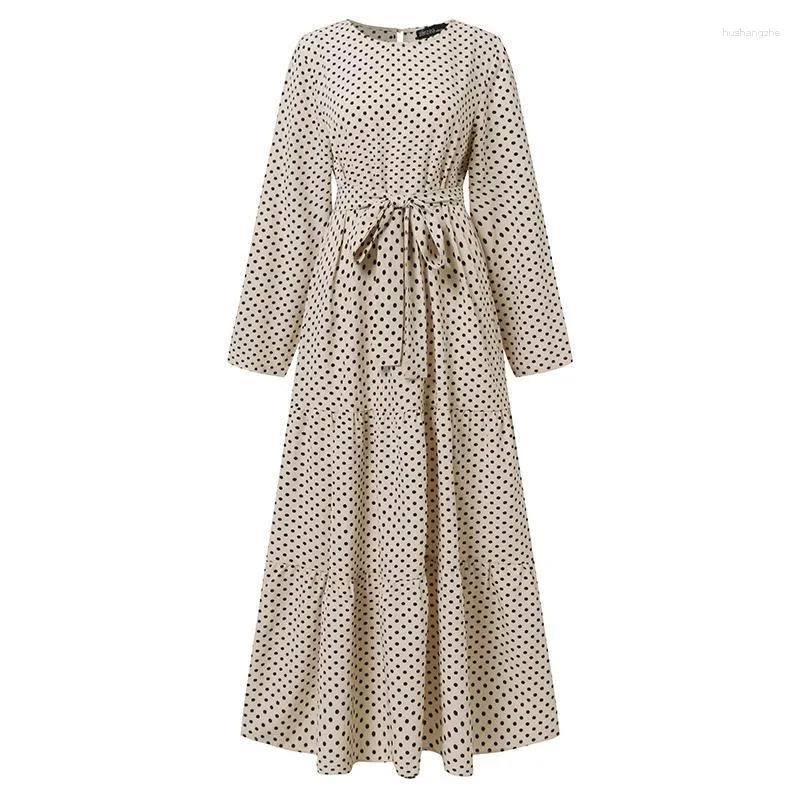 Abito Lungo Islamico Donna, Kaftano Maniche Lunghe, Scollo A V, Pois, Per Feste O Casual