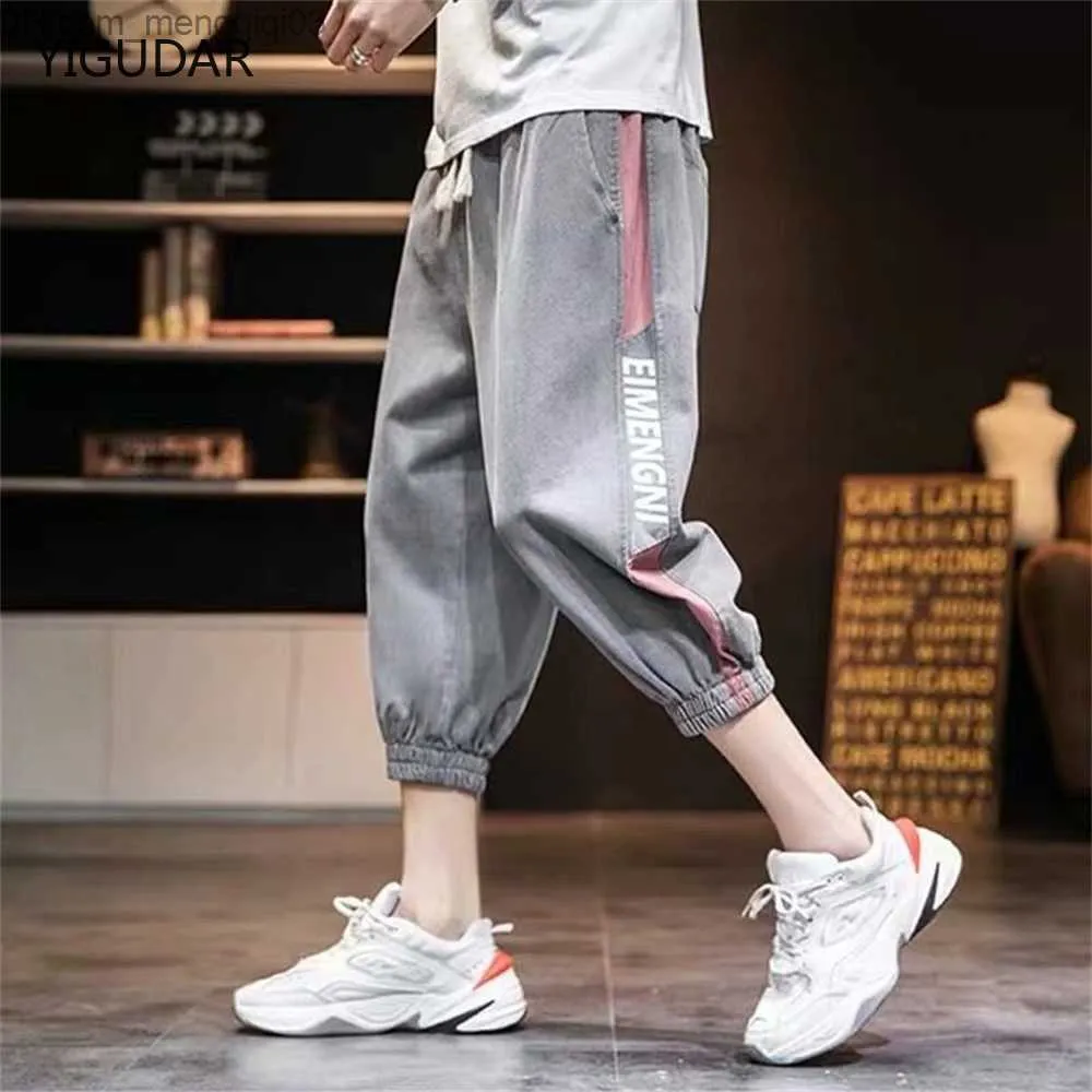 Fashion Splicing Diamond Decorative Denim Shorts Female Daily Casual Loose  Waist Drawstring Three Quarter Pants Women's Jeans 23 - AliExpress