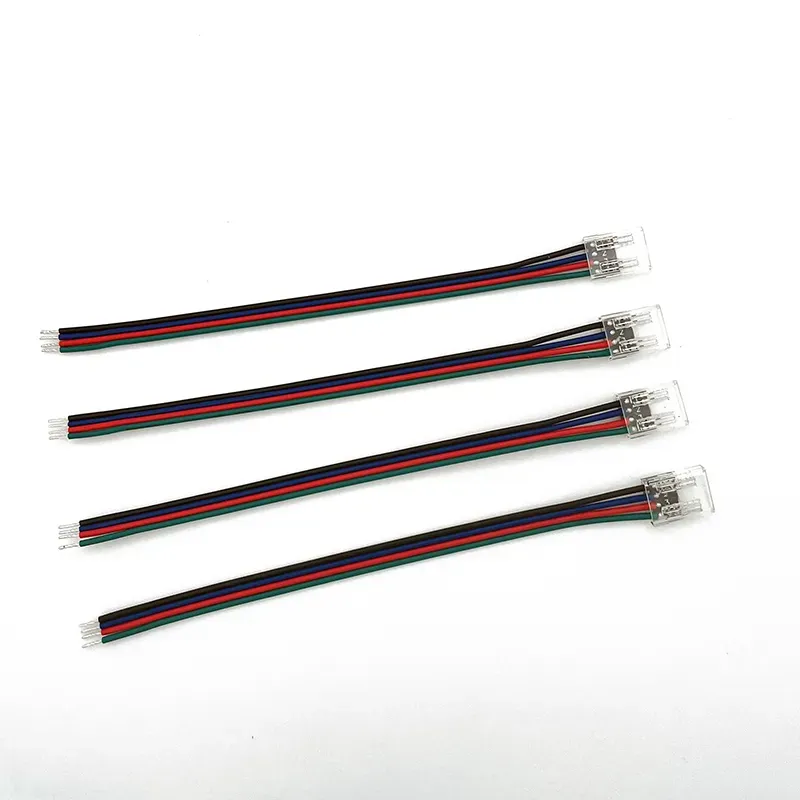 Conectores de tira led 5v 12v 24v, 4 pinos 10mm, transparente, tira sem fio, conectores longos 22awg, extensão wirell ll