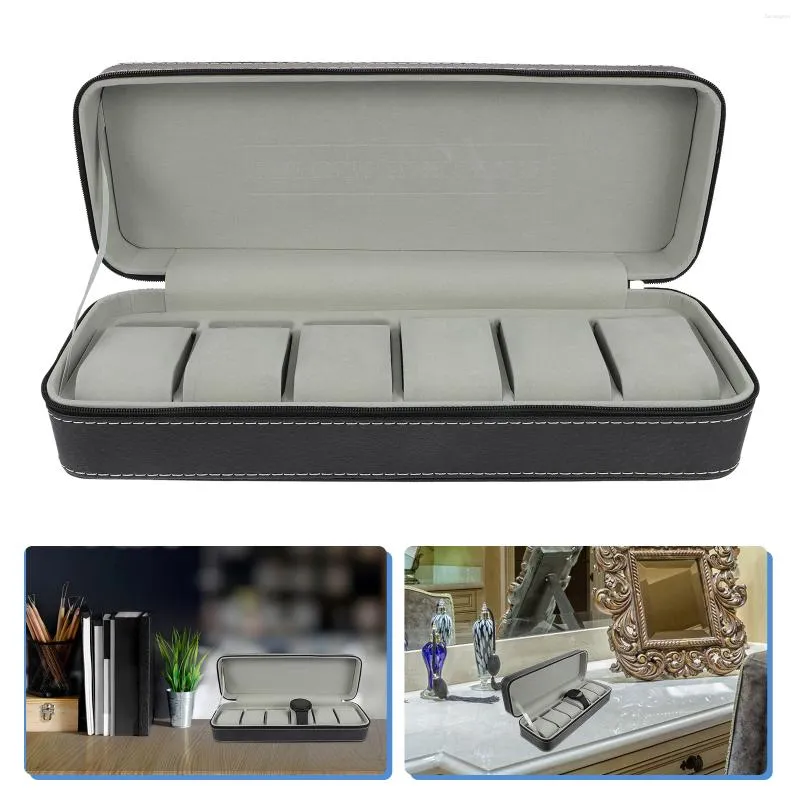 Watch Boxes Box Organizer For Men: 6 Slots Case Slot Pu Bangle Bracelet Holder Jewelry Display