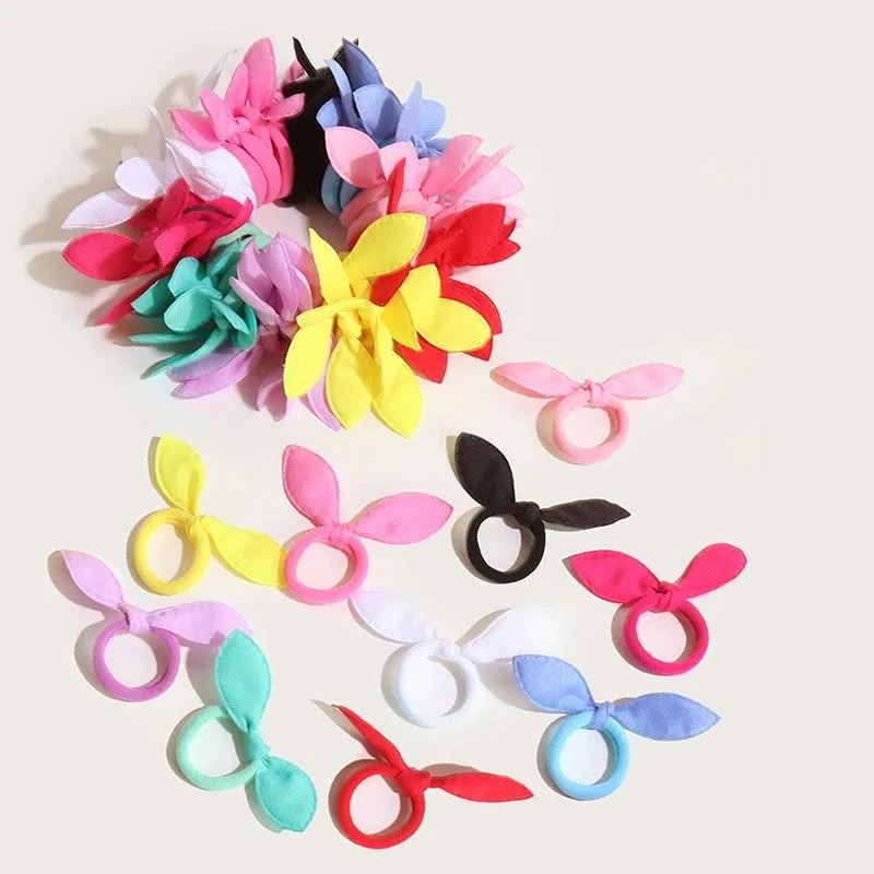 Children elastic hair band Cute Polka Bow Rabbit Ears Headband Girl Ring Scrunchie Kids Ponytail Holder Hairs Accessories 0206